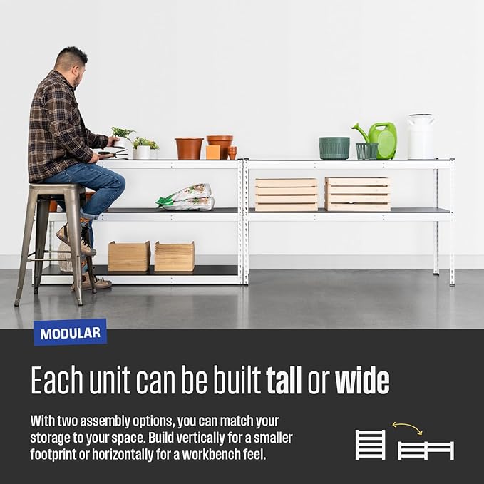 SafeRacks Modular Garage Shelving - 5 Tier Storage Shelves, Tall Metal Rack Shelves for Storage, Heavy Duty Steel Shelf Organizer for Garage, Or Kitchen Pantry (White, 18 x 48 x 72)