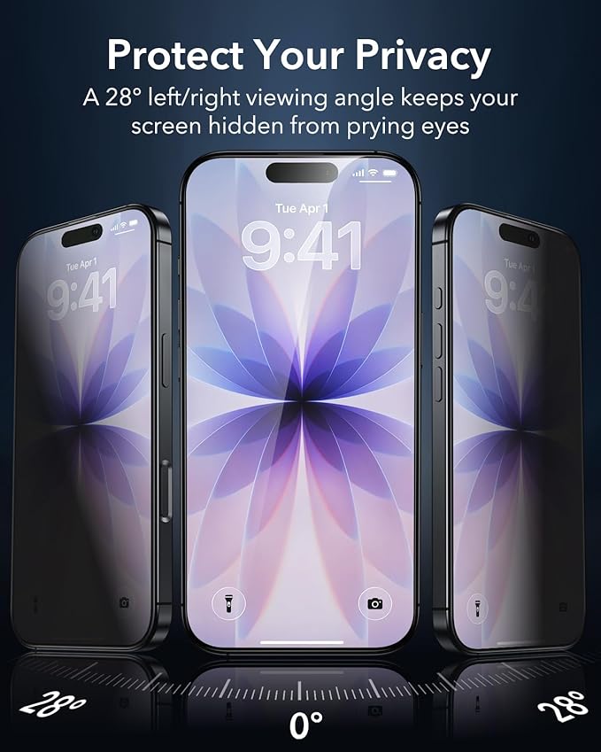 ESR 3 Pack 9H+ Glass for iPhone 17/ iPhone 16 Pro Privacy Screen Protector, [Military Grade Shatterproof & Highly Durable] Armorite Anti-spy Tempered Glass with UltraFit Tray