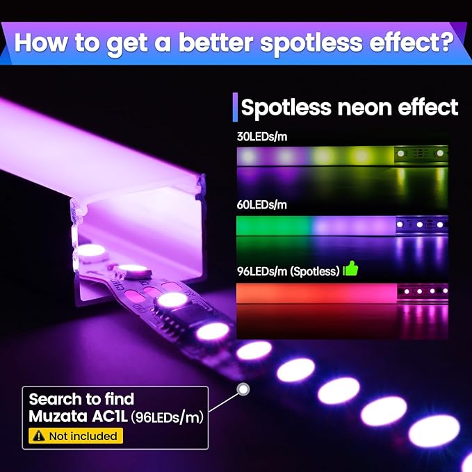 Muzata 10Pack 6.6FT/2M Plus-Size Spotless LED Channel Black LED Strip Diffuser Channel with Milky Frosted White Diffuser Cover U103 BW 2M