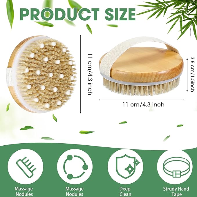 Gejoy 10 Pcs Dry Brushing Body Brush Exfoliating Brush with Massage Nodule Dry Skin Body Scrubber for Shower Bath Back Circulation Improvement Dead Skin Remove Beauty Exfoliator (4.3 x 4.3 Inches)