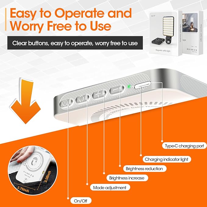 Magnetic Selfie Light, Portable Phone Light Clip, Rechargeable Ring Light for Video Recording, Conference, Live Streaming, TikTok, Makeup, Compatible with iPhone, Laptop, and Camera, White