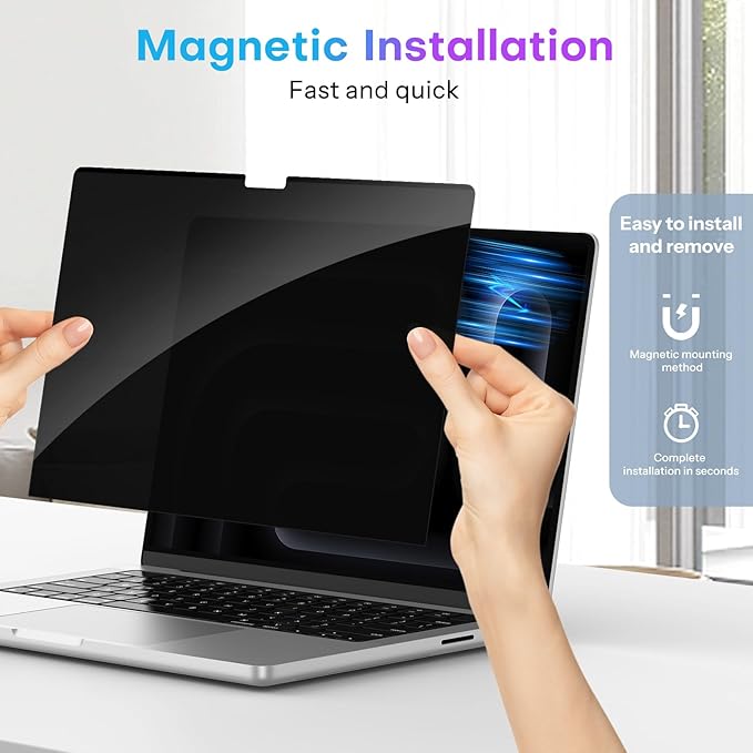 OMOTON Magnetic Privacy Screen for MacBook Pro 16 Inch (2021-2024, M1-M4, Pro, Max), Anti-Spy Filter, Matte Anti Glare Blue Light Protector, Easy Install & Remove