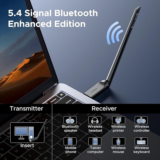 UGREEN 2-in-1 USB Bluetooth WiFi Adapter, AX900 + Bluetooth 5.4 WiFi 6 Adapter for Desktop PC with 5GHz/2.4GHz Dual Band, 6dBi High Gain Antenna, Built-in Driver for Windows 10/11