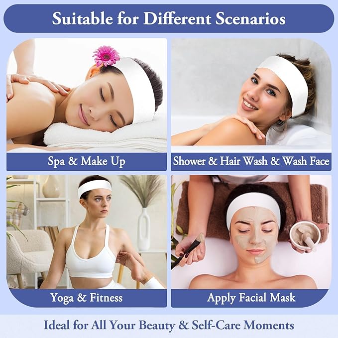 40 Pcs Disposable Spa Facial Headbands, Stretch Headband Wrap with Adjustable Magic Tape, Esthetician Spa Headband Stretch Non-Woven Facial SkinCare for Women Sport Yoga Salon Shower