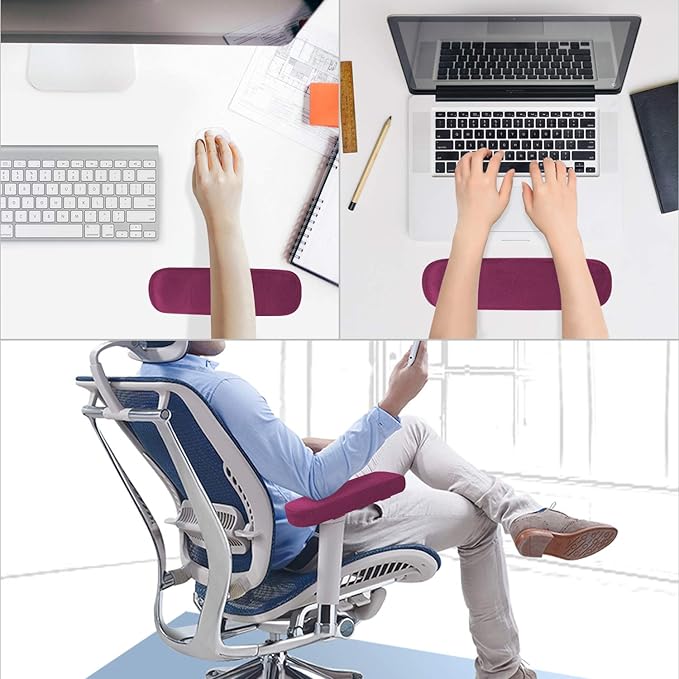 MOSISO Chair Armrest Pads (2 Pack), Memory Foam Home/Office Chair Arm Rest Covers Comfy Computer Gaming Elbow Cushion Removable Washable Elbow Support Forearm Pressure Relief, Wine Red