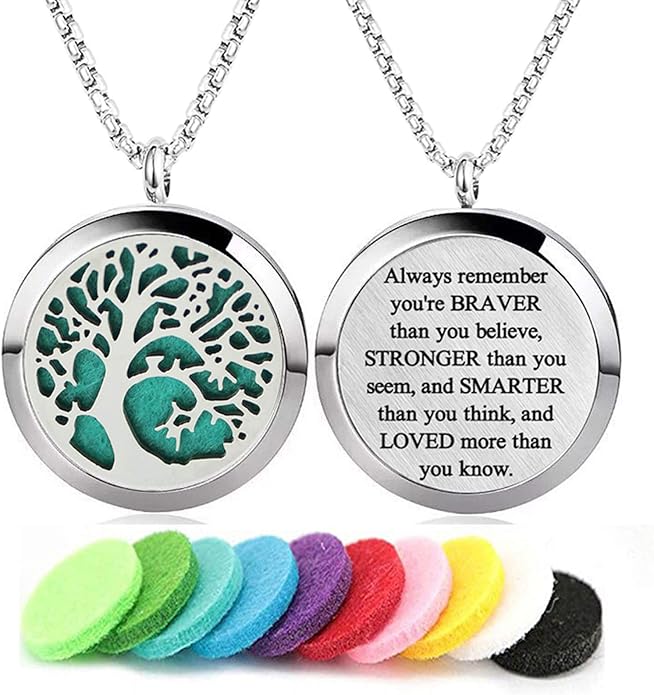 Aromatherapy Essential Oil Diffuser Necklace 316L Stainless Steel Locket Pendant with 24 Inch Chain