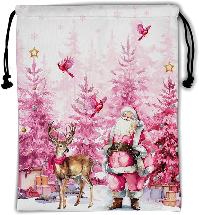 Santa Claus Gymnastics Drawstring Bags Winter Holiday Women Athlete String Bag for Holding