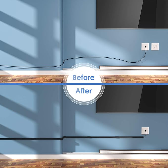 Yecaye Black Cord Hider, One-Cord Channel Cord Cover on Wall, Cable Management Kit, Wire Covers for Cords, Cable Raceway, W0.59in H0.4in, Black