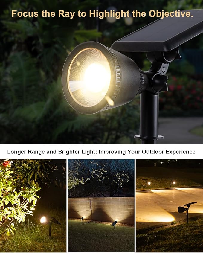 Solar Powered Spot Lights Outdoor Waterproof Super Bright LED Yard Spotlights for Tree, Flag, Lawn, Sculpture, Dusk to Dawn Landscape Uplighting for Outside House Wall Garden Backyard Walkway Driveway