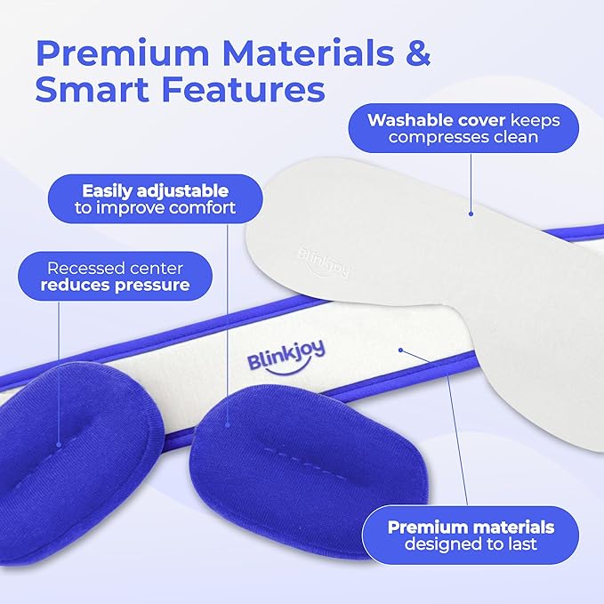 Moist Heated Eye Mask for Dry Eyes - Microwavable Warm Compress - No-Pressure Eye Wells, Adjustable Strap, Reusable Cover - Dry Eye, Blepharitis, Stye Relief