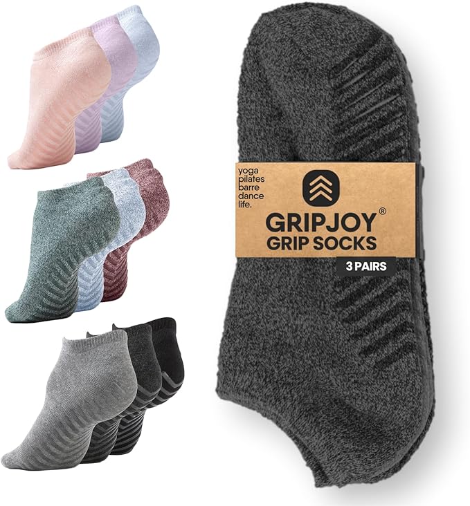 Gripjoy Grip Socks 3-Pack, Non Slip Socks for Yoga, Pilates, Barre, Dance