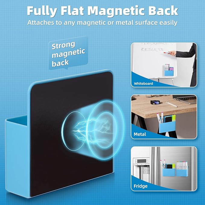 Mabrasse 2p Magnetic Dry Erase Marker Holder,Pen and Eraser Holder for Whiteboard, Magnet Pencil Cup Utility Storage Organizer for Office, Refrigerator, Locker and Metal Cabinets (Blue)