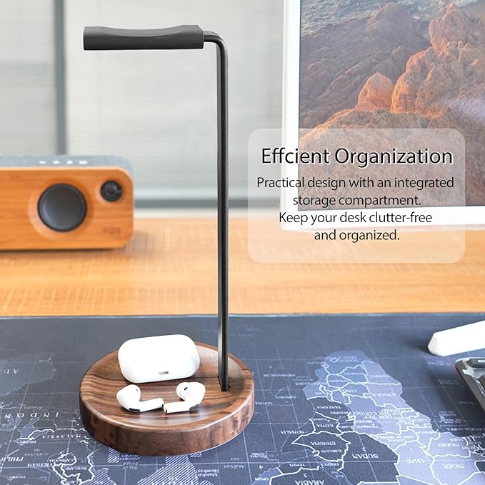 GEVO Headphone Stand for Desk - Wooden Headset Stand for Desk - Wooden Headphone Holder with Airpods Max and More