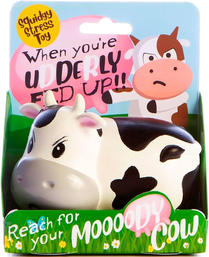 Boxer Gifts Moody Cow Stress Relief Toy - Unique Stress Balls for Adults & Teens - Squishy Fidget Toys for Anxiety - Funny Desk Accessories - Cute Cow Gifts For Women & Gag White Elephant