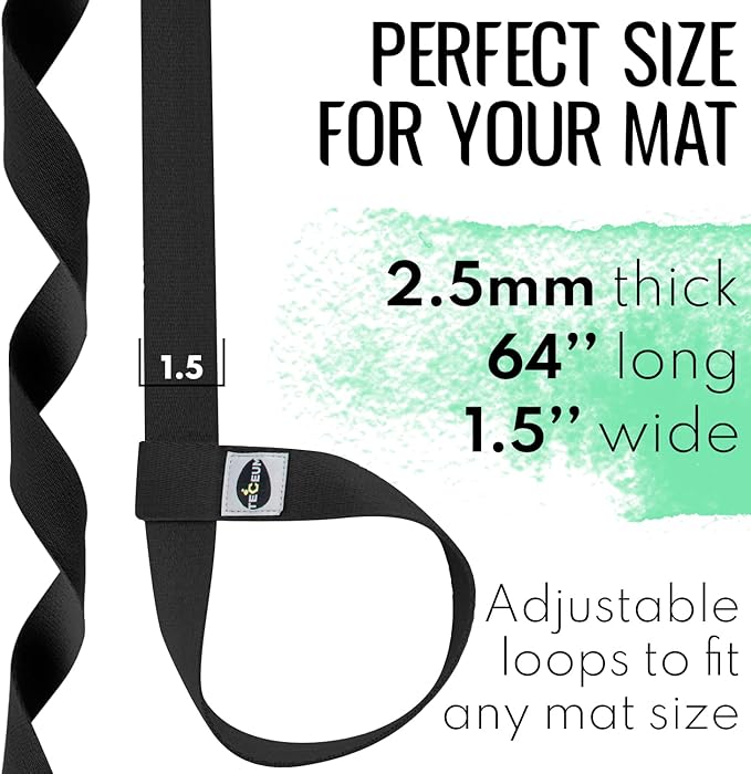TECEUM Yoga Mat Strap – 30+ Colors – Adjustable Mat Holder Sling Carrier for All Mats [Mat Not Included]