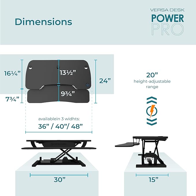 VERSADESK® PowerPro™ 36” x 24” Standing Desk Converter | 36 Inch Electric Height Adjustable Sit to Stand Desk Riser w/Keyboard Tray & USB Hub - Ergonomic Workstation for Home & Office, Maple