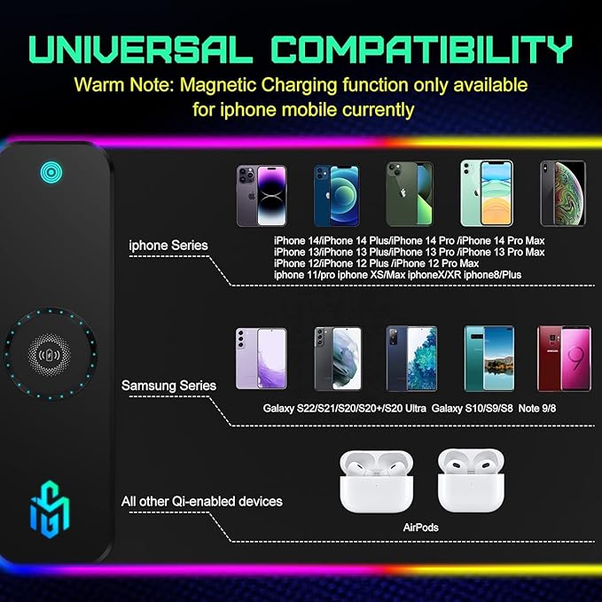 GIM RGB Gaming Mouse Pad with 15W Wireless Charging, LED Mouse Pad with 10 Light Modes, Extra Large Mousepad 800x300x4MM, Non-Slip Rubber Base Computer Keyboard Mat for Gaming, Desk (Black)