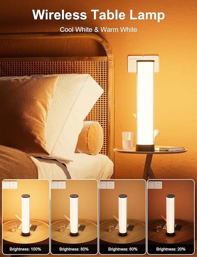 Rechargeable Table Lamp, RGB IC LED Light Bar with APP & Remote Control, 32cm TV Backlights with Music Sync, Color Changing Ambient Lighting for Bedside Table, Desk, Monitor, Gaming Black