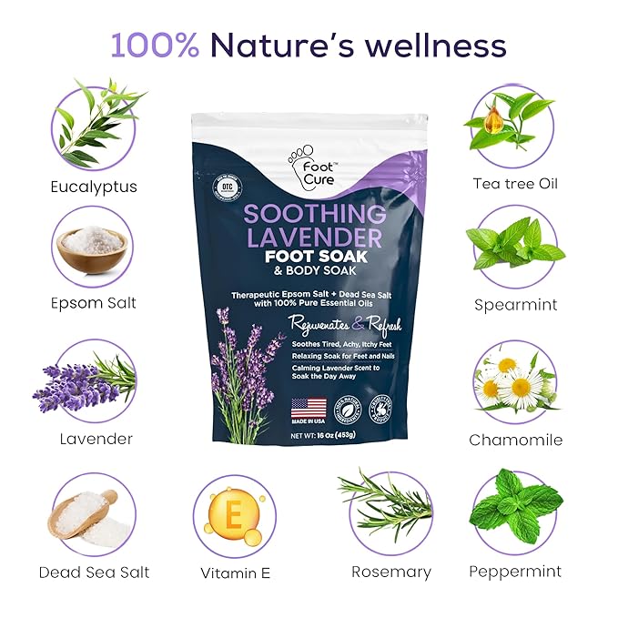 Soothing Lavender Foot Spa with Epsom Salt Bath Soak – Pedicure Foot Soak Tub & Feet Massager Spa – Relaxing Scrubber & Dead Skin Remover – Ionic Foot Bath Detox for Feet Care & Soaking