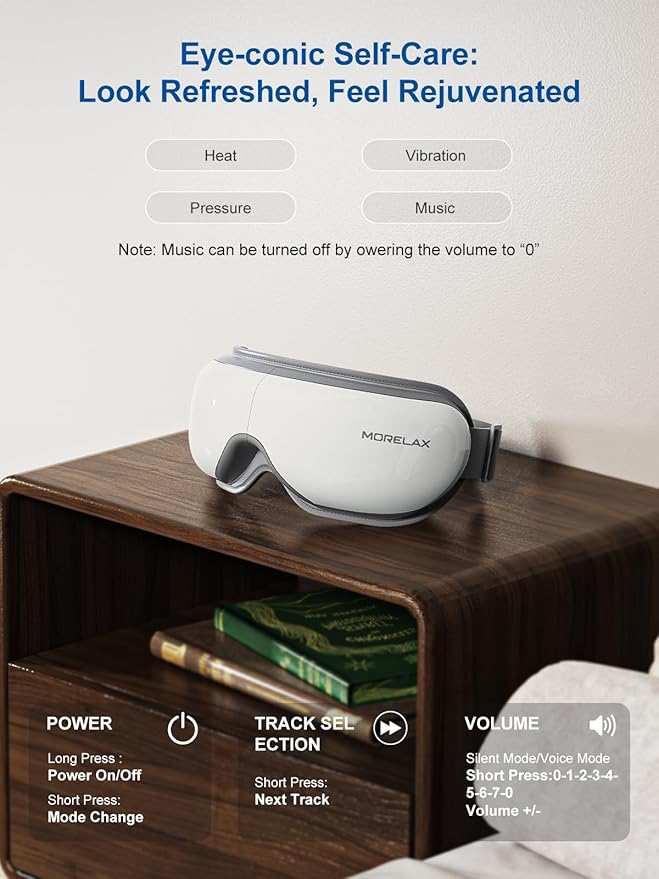 Morelax Eye Massager with Heat & Bluetooth Music, Birthday Gifts for Women, Reduce Eye Strain, Headache Relief and Improve Sleep, Eye Care Device for Migraine