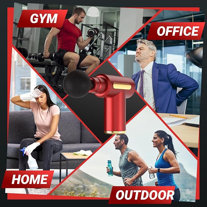 Massage Gun, Small Travel Tool, Massage Gun Deep Tissue,Percussion Handheld Portable Muscle Massager Tool for Full Body Pain Relief, Ideal Gifts for Men, Women(Red)