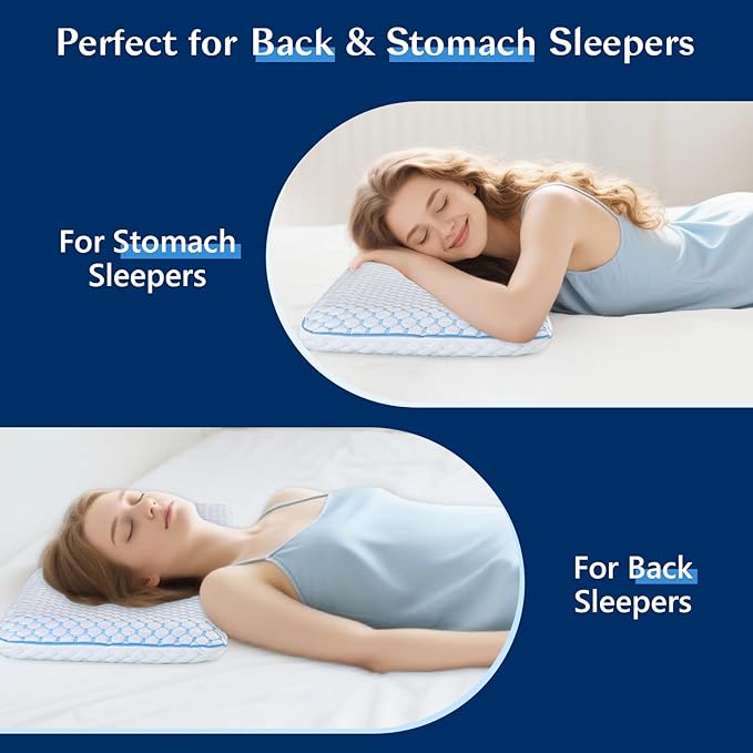 Thin Pillow for Sleeping, Cooling Gel Flat Pillow for Stomach and Back Sleepers, Ultra Slim Stomach Sleeping Pillows for Shoulder Neck Pain Relief, Low Profile Memory Foam Pillows 2.25-inches
