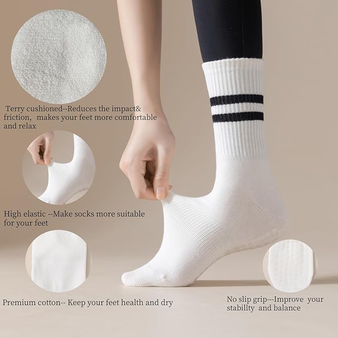 Yoga Socks with Non-Slip Grips for Women - 4 Pairs Pilates, Barre, Gym, Dance Workout Anti-Skid Socks