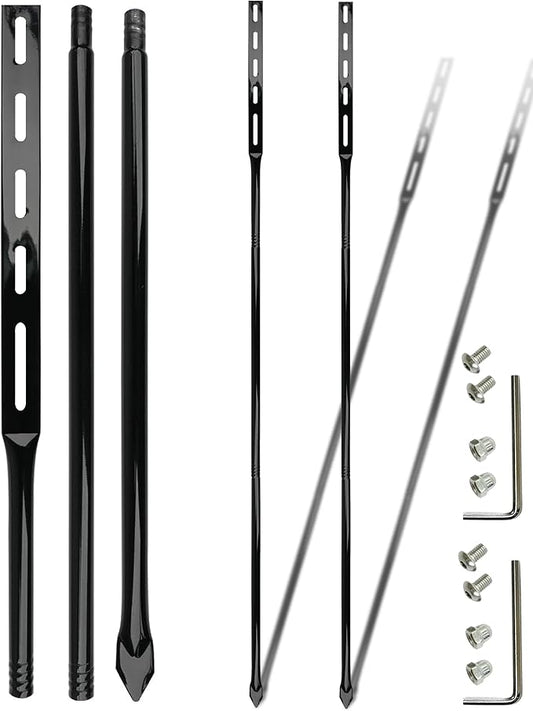 Heavy Duty Metal Sign Stakes with Mounting Hardware, Black Steel, 52 Inch Length, Ground Post for Yard Signs, 2 Pack