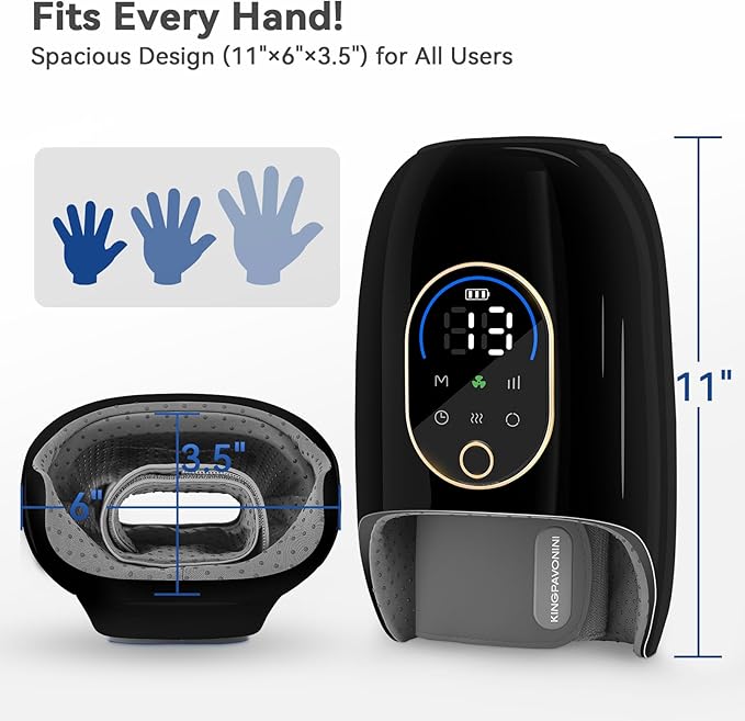 KingPavonini Hand Massager with Heat and Compression, Wrist Heating & Air-Compression, Palm Rolling, Cooling Fan, Cordless Wrist and Hand Massager for Arthritis and Carpal Tunnel, Gift for Women Men