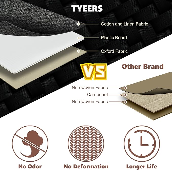 TYEERS Extra Large Collapsible Storage Bins with Lids and Compartments, Washable, Fabric Storage Boxes, 21.7x13x11.8 inches, 1 Pack, Black