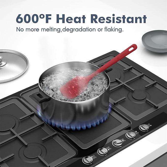 5 Pieces Silicone Spatula Set, Food Grade Rubber Spatula, Upgrade Strong Handle with Ergonomic Grip, Heat Resistant Up to 600°F for Nonstick Cookware, Cooking Red