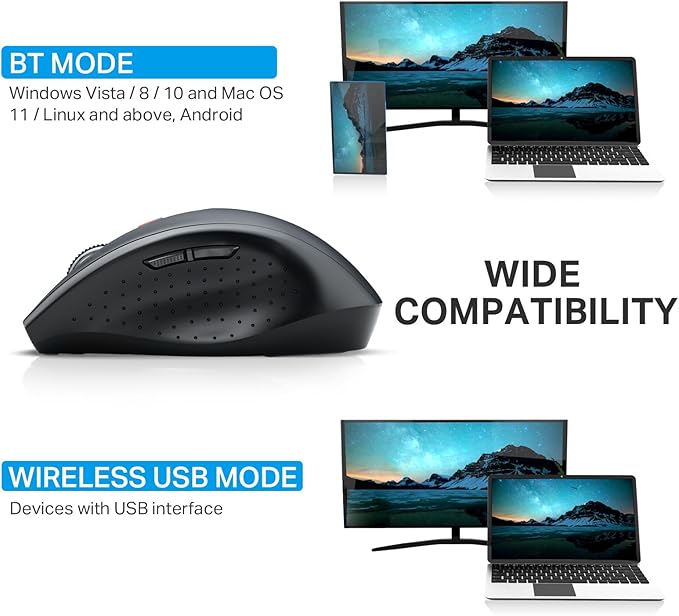 E-YOOSO Bluetooth Wireless Mouse for Laptop, Portable Optical Computer Mouse, 6 Buttons, Cordless 2.4GHz with USB Receiver, 5-Level 4800 DPI, 18 Months Battery Life, for PC, Chromebook, Windows, Mac