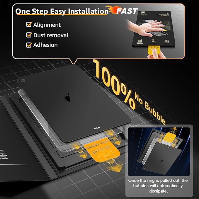 2-Pack Glass Screen Protector for iPad Pro 13-in.(M4) Military Shatterproof, 9H+ Hardness, Auto-Alignment Frame, Anti-Fingerprint, HD Clear, Scratch Resistant