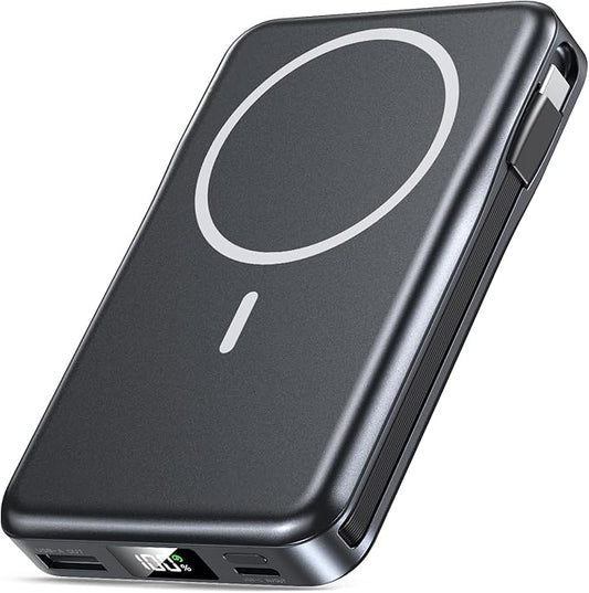 Magnetic Portable Charger, 10000mAh Power Bank, 5 in 1 Portable Charger with Built in Cable, 20W Fast Charging for Magsafe Battery Pack Compatible with iPhone 17/16/15/14/13/12 Pro/Pro Max Series