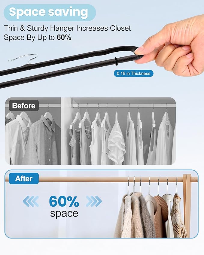 HGYZE Velvet Pants Hangers with Non Slip Bar, 20 Pack Felt Trouser Hanger, Perchas Terciopelo, Percha para Pantalones with 360° Swivel Hook for Spaghetti Strap Dresses, Shorts, Jeans, Slack, Black