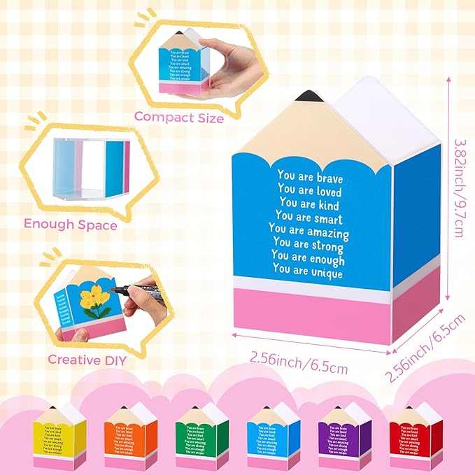 Sherr 6 Pcs Pencil Shaped Pen Holders, Acrylic Pencil Organizer Cups, Cute Creative Stationery Storage, Appreciation Gifts for Teacher Student School Classroom Office Home Desktop Supplies (Positive)