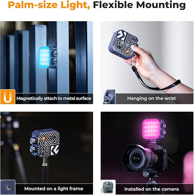 K&F CONCEPT RGB Video Light, 360° Full Color Portable Photography Light, LED Camera Light w 21 Light Effects, 2500K-9900K CRI 96+, 2000mAh Rechargeable Photography Lighting for Vlogging, Selfie, Blue