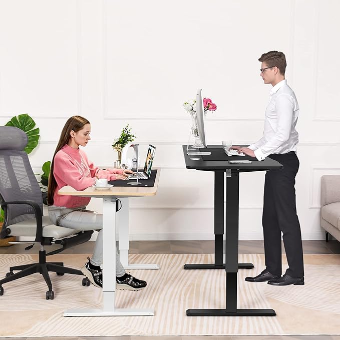 farexon Electric Standing Desk Adjustable Height, 48x24 Inches Stand Up Desk with Charging Station, Lockable Casters,27.5''-46.5'' Lifting Range Home Office Computer Desk（White