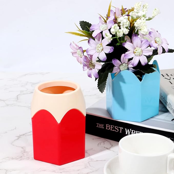 4 Pieces Pencil Shaped Pen Holders,Pencil Storage Organizer,Cute Desktop Pen Cup,Makeup Brush Container,Pencil Pot,Cartoon Stationery Rack,Creative Stationery Storage,for Office Home Decoration