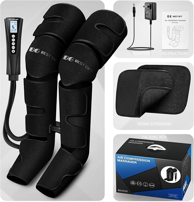 Bestgift Christmas Gifts for Men, Women, Mom, Dad, Mother's Day, Father's Day, Air Compression Massager with Heat for Foot, Leg, Calf, Thigh, Knee, Helpful for Muscle Fatigue, Cramps, Swelling, Edema