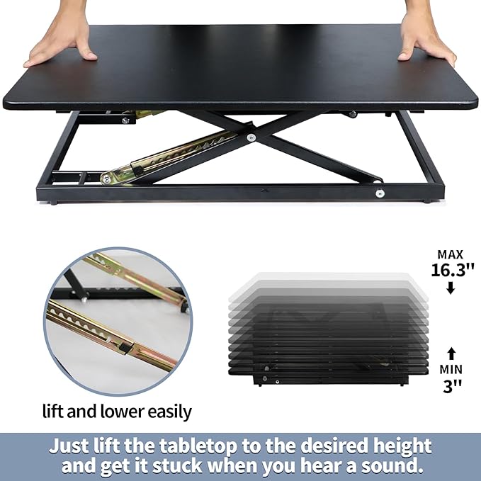 32in Desk Riser for Standing or Sitting, Standing Desk Converter, Height Adjustable Sit Stand Desk Converter, Fully Assembled Monitor Laptop Riser Workstation for Home Office, Black