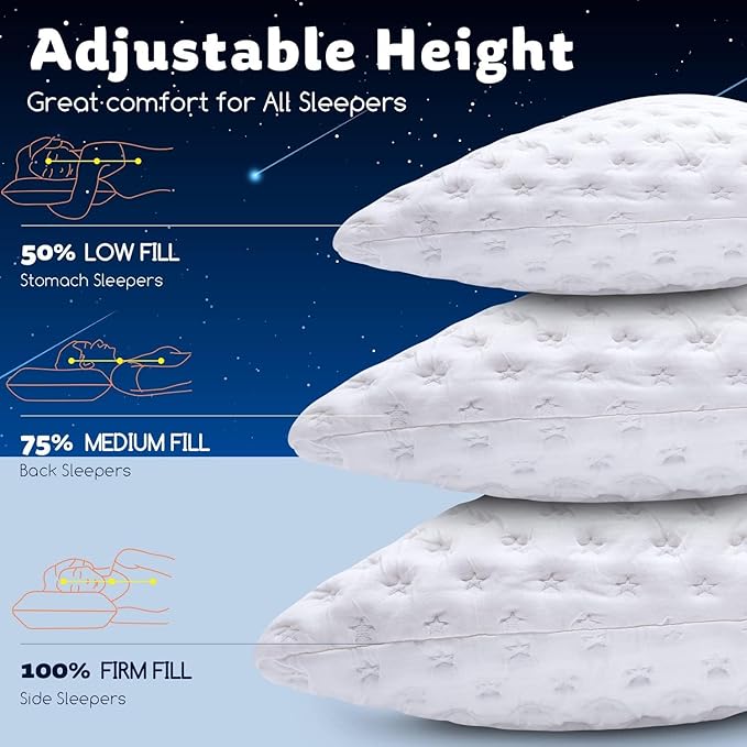 Cooling Side Sleeper Pillow for Neck and Shoulder Pain, Luxury Shredded Memory Foam Curved Bed Pillows for Sleeping Set of 1- Adjustable Queen Size- Washable Cover Crescent White&Extra Grey Pillowcase