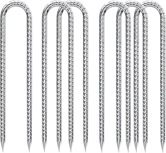 Rebar-Stakes-12-Inch-Galvanized, U Hook Trampoline Stakes 6 Pack Ground Anchors Tent Stakes Heavy Duty for Plants Anti-Rust Landscape Fabric Stakes Artificial Turf