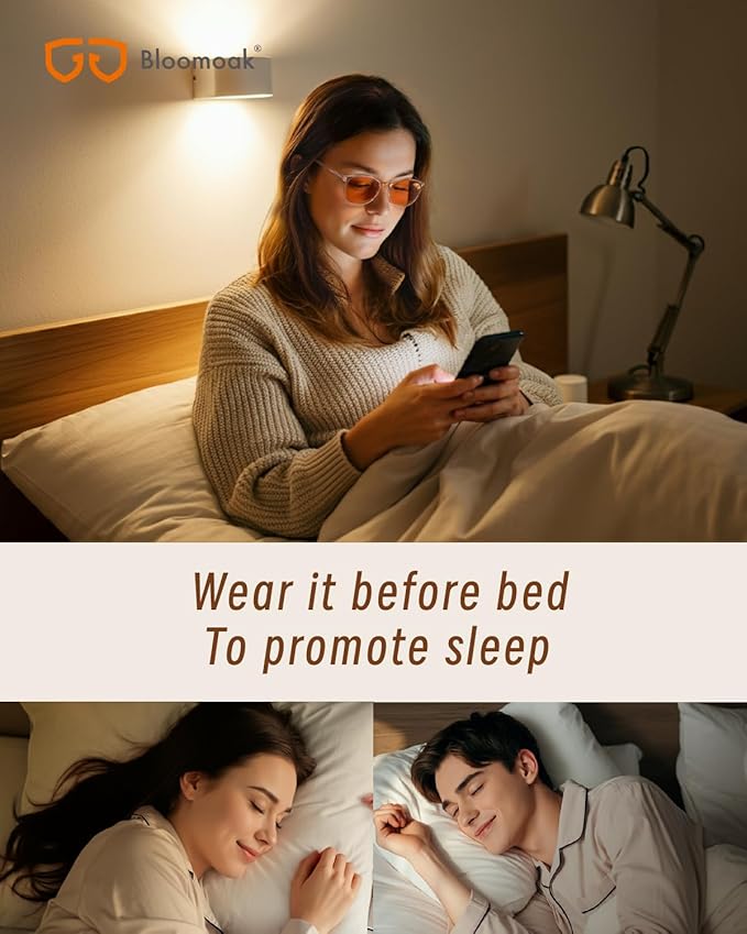 Bloomoak 99% Orange Blue Light Blocking Glasses,Retro Trendy Round Style,Relieve Eye Fatigue,Improve Sleep For Screens/Games