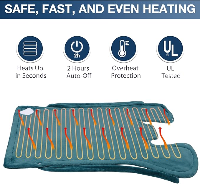 DAILYLIFE Heating Pad for Neck and Shoulders and Back, Electric Heating Pad for Back Pain Relife, 6 Heating Settings, UL Certified with Overheating Protection and Machine Washable, 26"x35", Dark Green