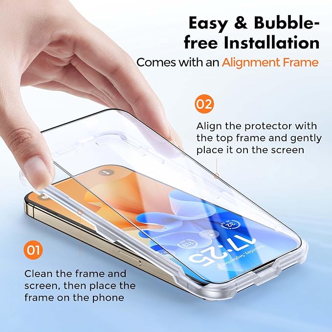 UNBREAKcable 3-Pack Glass for iPhone 15 Pro Screen Protector, Double Shatterproof Tempered Glass [Easy Installation Frame] [9H Hardness] [Full Coverage] [HD Clear] for iPhone 15Pro 6.1 inch