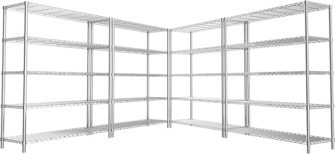 Storage Shelves Heavy Duty, 4 PCS 48" L x 20" W x 72" H Garage Wire Shelving Unit Loads 2000LBS, 5-Tier Adjustable Metal Industrial Utility Shelf Rack for Kitchen, Laundry Room, Warehouse, Basement