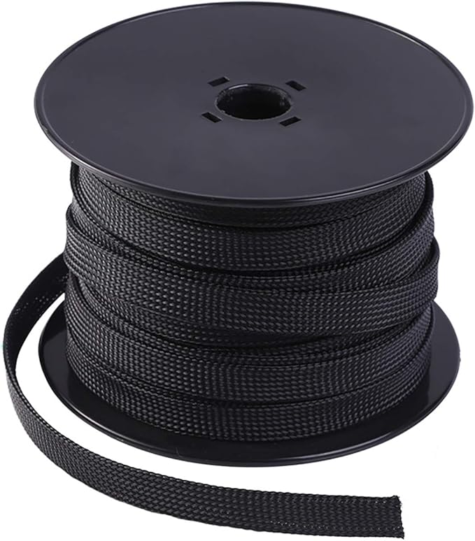 Keco 100ft – 1 inch PET Expandable Braided Cable Sleeve – Wire Sleeving for Audio Video and Other Home Device Cable Automotive Wire - Black