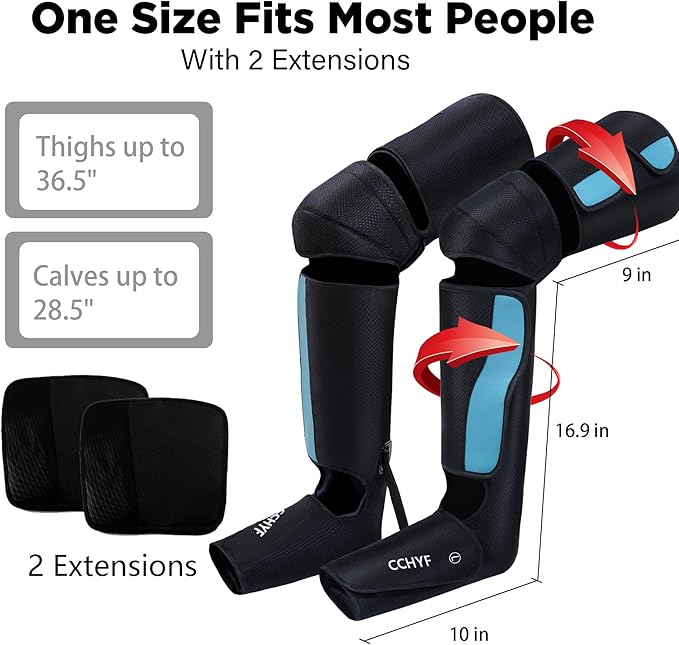 3-in-1 Leg Compression Massager With Heat for Circulation - 3 Modes, 3 Intensities, 2 Extenders, Adjustable Wraps - Great Gifts for Mom & Dad
