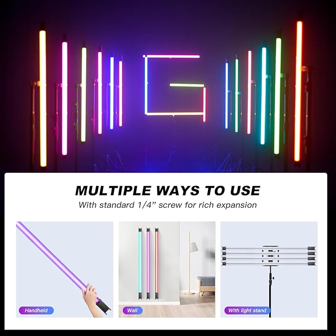 Godox TL120 RGB Tube Light 30W 5200mAh Battery Photography bar Light 2700K-6500K RGB CCT HSI Gel Mode 39 FX Effects LED Video Light for Photography TikTok YouTube